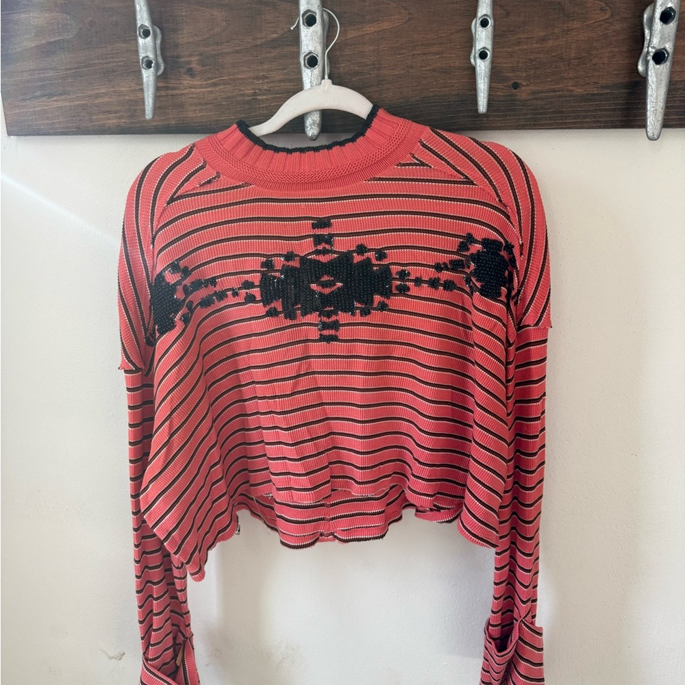 Striped and beaded long sleeve free people